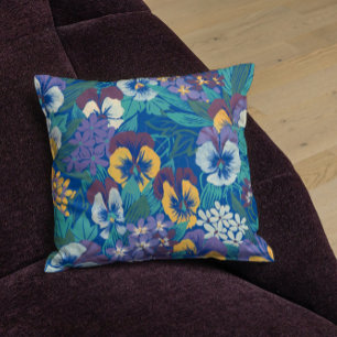 Vintage-Stiefmütterchen-Blumenmuster Blaues Cott Kissen
