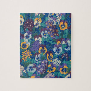 Vintage-Stiefmütterchen-Blumenmuster Blaues Cott Puzzle