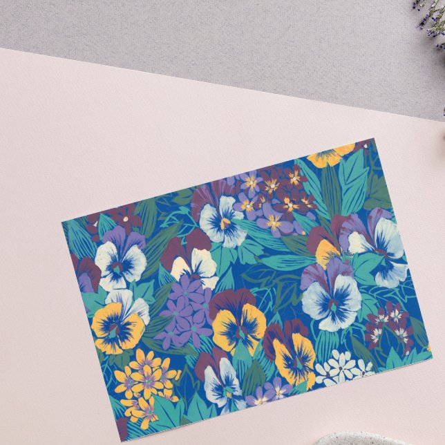 Vintage-Stiefmütterchen-Blumenmuster | Blaues Cott Rechteckiger Aufkleber (Von Creator hochgeladen)