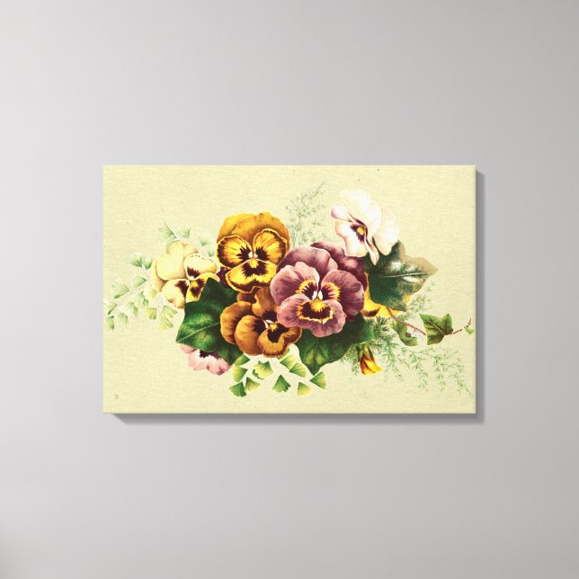 Vintage Stiefmütterchen Bouquet Leinwanddruck (Vorderseite)