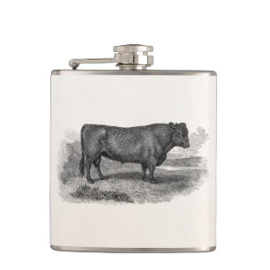 Vintage Stier-Illustration aus dem 19. Jahrhundert Flachmann
