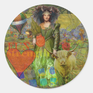 Vintage Stier Klassische Frauenporträt-Gotik-Kunst Runder Aufkleber