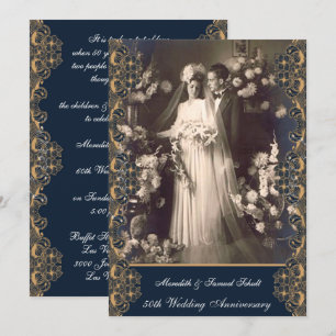 Vintage-Stil 50. Hochzeitstag-Jubiläum Einladung