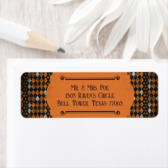 Vintage Stil Halloween Orange & Schwarz Harlekin  (Insitu)