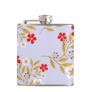 Vintage-Stil hübsche rote Blumen auf blauem Muster Flachmann