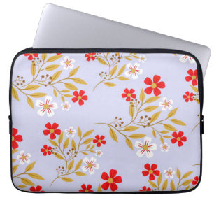 Vintage-Stil hübsche rote Blumen auf blauem Muster Laptopschutzhülle