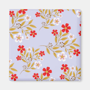 Vintage-Stil hübsche rote Blumen auf blauem Muster Magnet