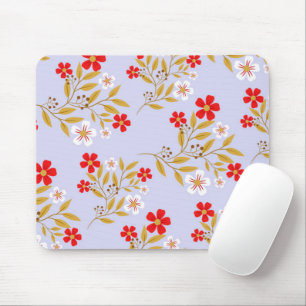 Vintage-Stil hübsche rote Blumen auf blauem Muster Mousepad