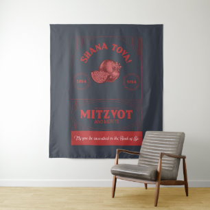 Vintage-Stil Rosh Hashana Shana Tova Granatapfel Wandteppich