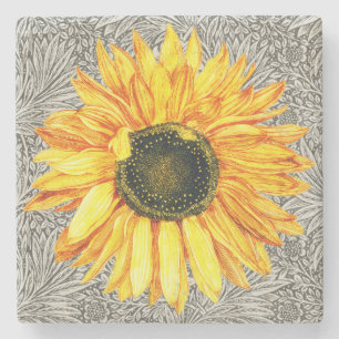 Vintage Stil Sonnenblume Gelb Grau Steinuntersetzer