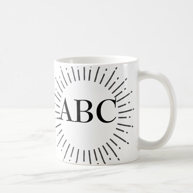 Vintage-Stil-Sonnenstrahl mit editierbarem Monogra Kaffeetasse (Rechts)