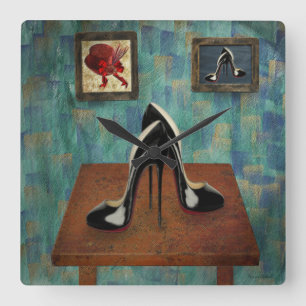 Vintage Stiletto-Malerei - Digitale Kunst Quadratische Wanduhr