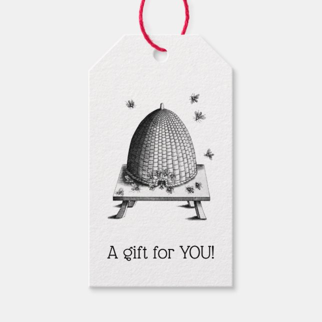 Vintage stilisierte Bienen und Bienenstock #2 Geschenkanhänger (Vorderseite)