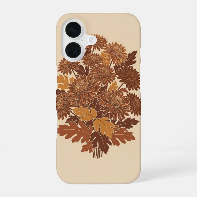 Vintage stilisierte Chrysanthemen iPhone 16 Hülle (Rückseite)