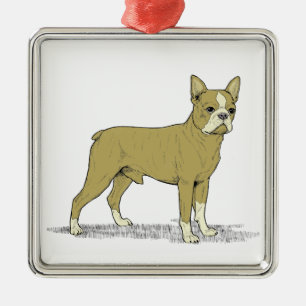 Vintage stilisierte französische Bulldogge C Ornament Aus Metall