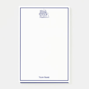 Vintage stilisierte Polo-Match Zeichne #1 Blau Post-it Klebezettel