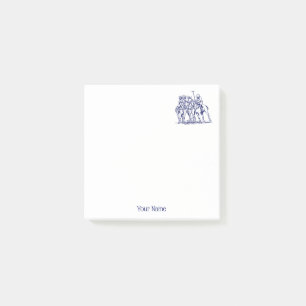 Vintage stilisierte Polo-Match Zeichne #1 Blau Post-it Klebezettel