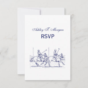 Vintage stilisierte Polo Match Zeichne #2 Blue UAW RSVP Karte