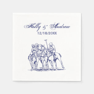 Vintage stilisierte Polo-Match-Zeichnung #1 Blau Serviette