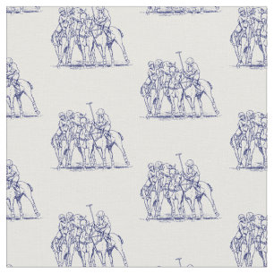 Vintage stilisierte Polo-Match-Zeichnung #1 Blau Stoff