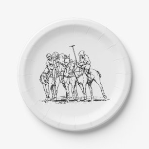 Vintage stilisierte Polo-Match-Zeichnung #1 Schwar Pappteller
