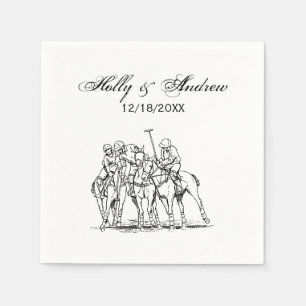 Vintage stilisierte Polo-Match-Zeichnung #1 Schwar Serviette