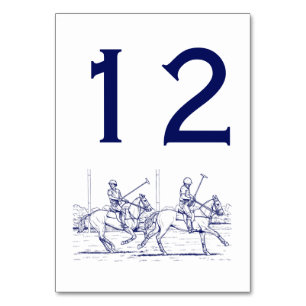 Vintage stilisierte Polo-Match-Zeichnung #2 Blau Tischnummer