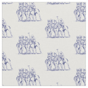 Vintage stilisierte Polo-Spiel-Zeichnung #1 Blau Stoff