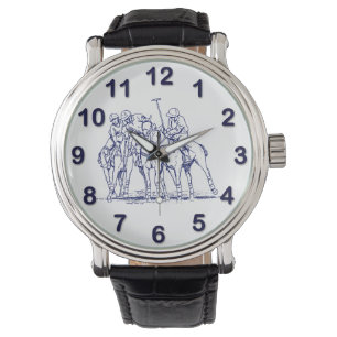 Vintage stilisierte Polospiel-Zeichnung #1 Blau Armbanduhr
