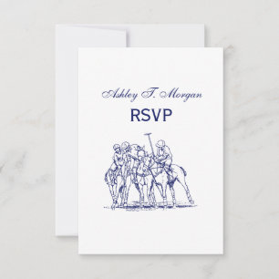 Vintage stilisierte Polospiel-Zeichnung #1 Blau RSVP Karte