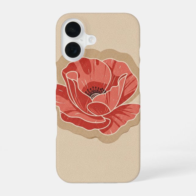 Vintage stilisierter Mohn iPhone 16 Hülle (Rückseite)