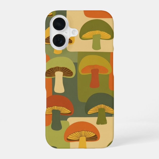 Vintage stilisiertes Pilzmuster iPhone 16 Hülle (Rückseite)