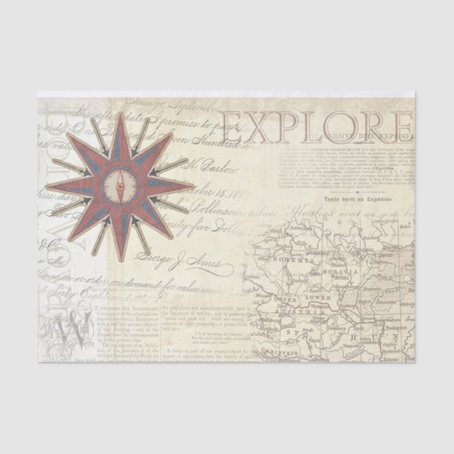 Vintage Stilkarte mit Compass Seidenpapier (Vorderseite)