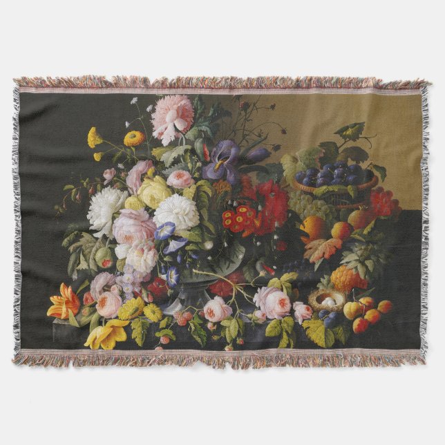 Vintage Stillleben Blume und Früchte Decke (Vorderseite)
