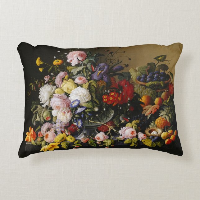 Vintage Stillleben Blume und Früchte Dekokissen (Vorderseite)