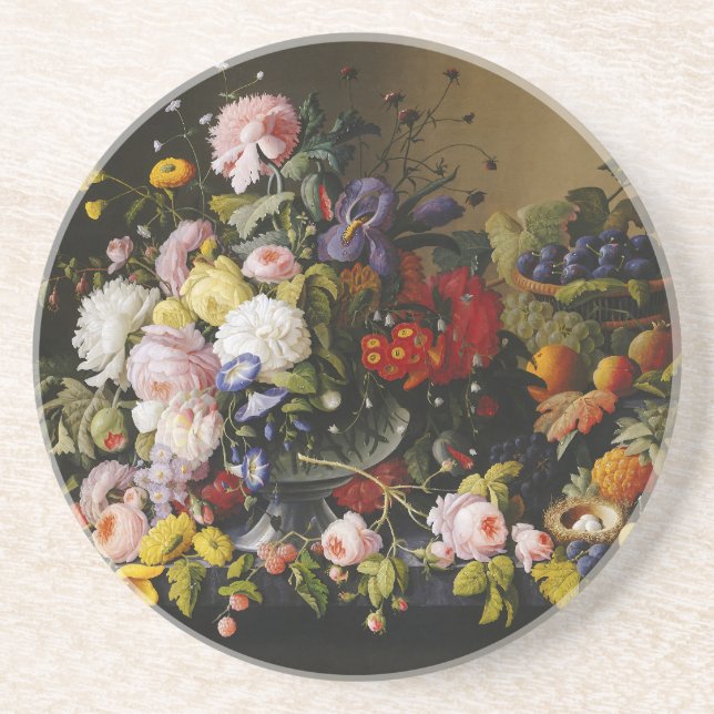 Vintage Stillleben Blume und Früchte Getränkeuntersetzer (Vorne)