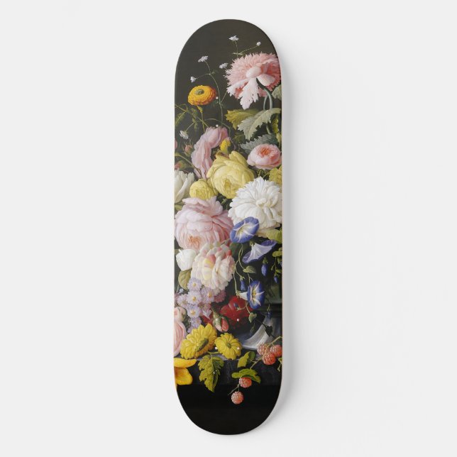 Vintage Stillleben Blume und Früchte Skateboard (Vorderseite)