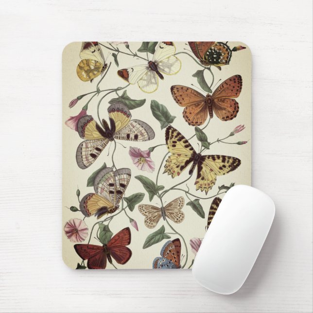 Vintage Stilschmetterlinge und Mottenmalerei Mousepad (Mit Mouse)