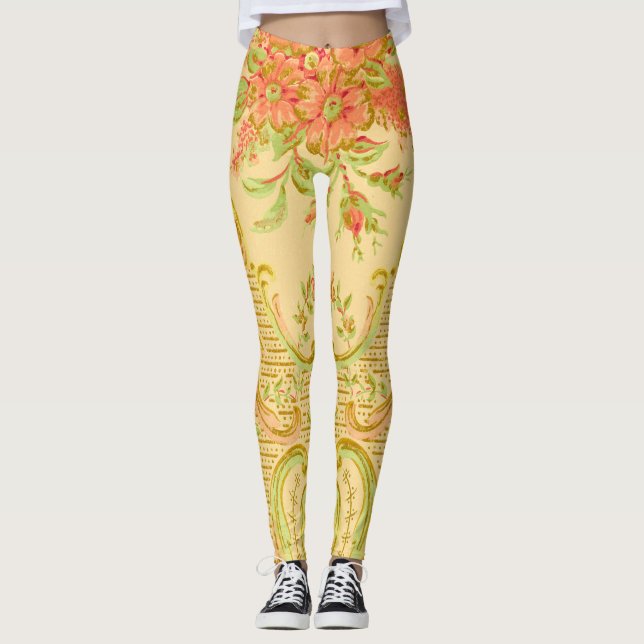 Vintage Stilvolle Blume und Blätter Leggings (Vorderseite)