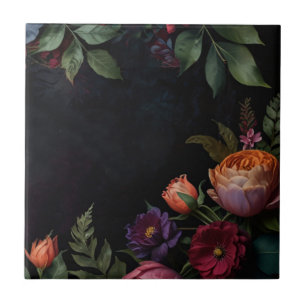 Vintage stimmungsvolle dunkle florale Boho-Rosen Fliese