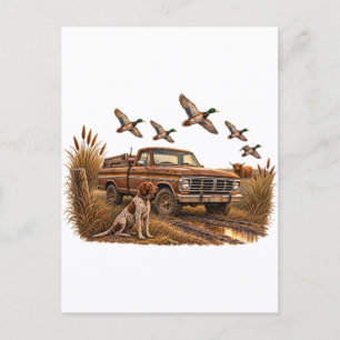 Vintage Stockenten-Jagdpickup mit Hund Postkarte