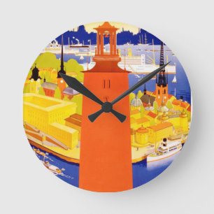 Vintage Stockholm Sweden Runde Wanduhr