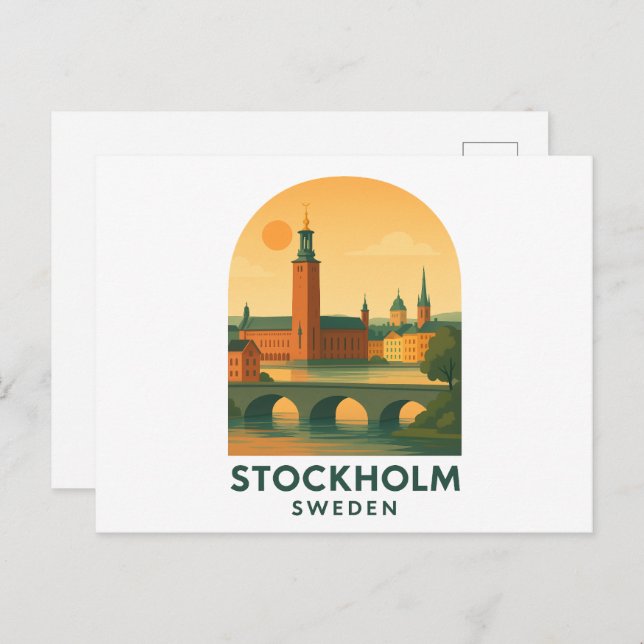 Vintage Stockholm Sweden Travel – Scandinavian  Postkarte (Vorne/Hinten)