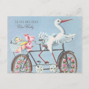 Vintage Storch auf Fahrrad für Dich und Dein Baby Postkarte