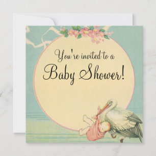 Vintage-Storch-Babytuch-Baby-Shower-Einladung Einladung