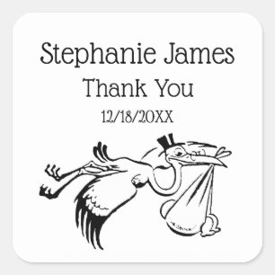 Vintage Storch liefert ein Baby #1 Quadratischer Aufkleber