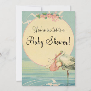 Vintage-Storch-Rosa-Decke, Babyparty-Einladung Einladung