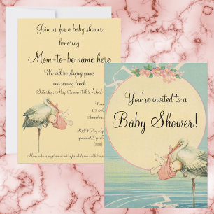Vintage-Storch-Rosa-Decke, Babyparty-Einladung Einladung
