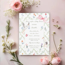 Vintage Storch, Rose und Schleife Baby Shower