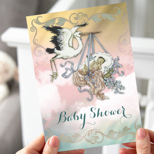 Vintage Stork Baby-Dusche Einladung